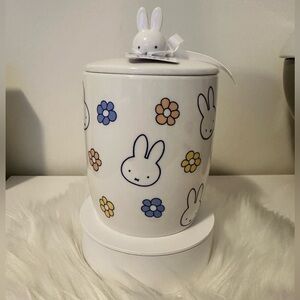 miffy White Ceramic Canister with Bunny Lid and Pastel Flowers